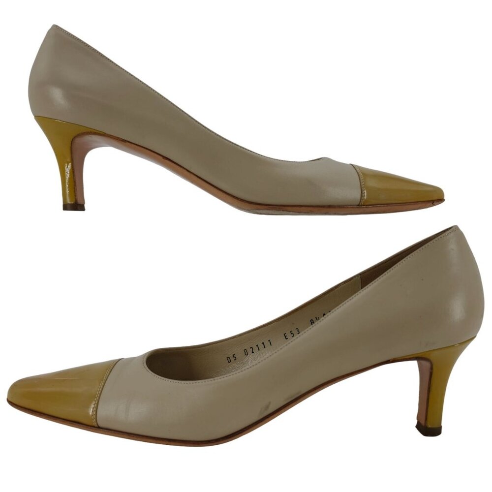 Salvatore Ferragamo Italy Beige Yellow Leather Dress Shoes Womens 8.5 AAAA Heels - Picture 6 of 11